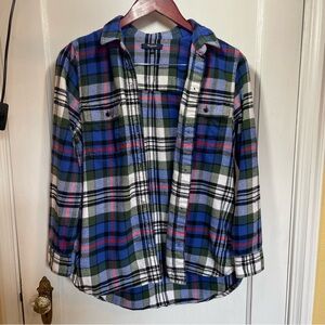 Madewell Exboyfriend Flannel Button Down Shirt Size medium Blue Plaid Print